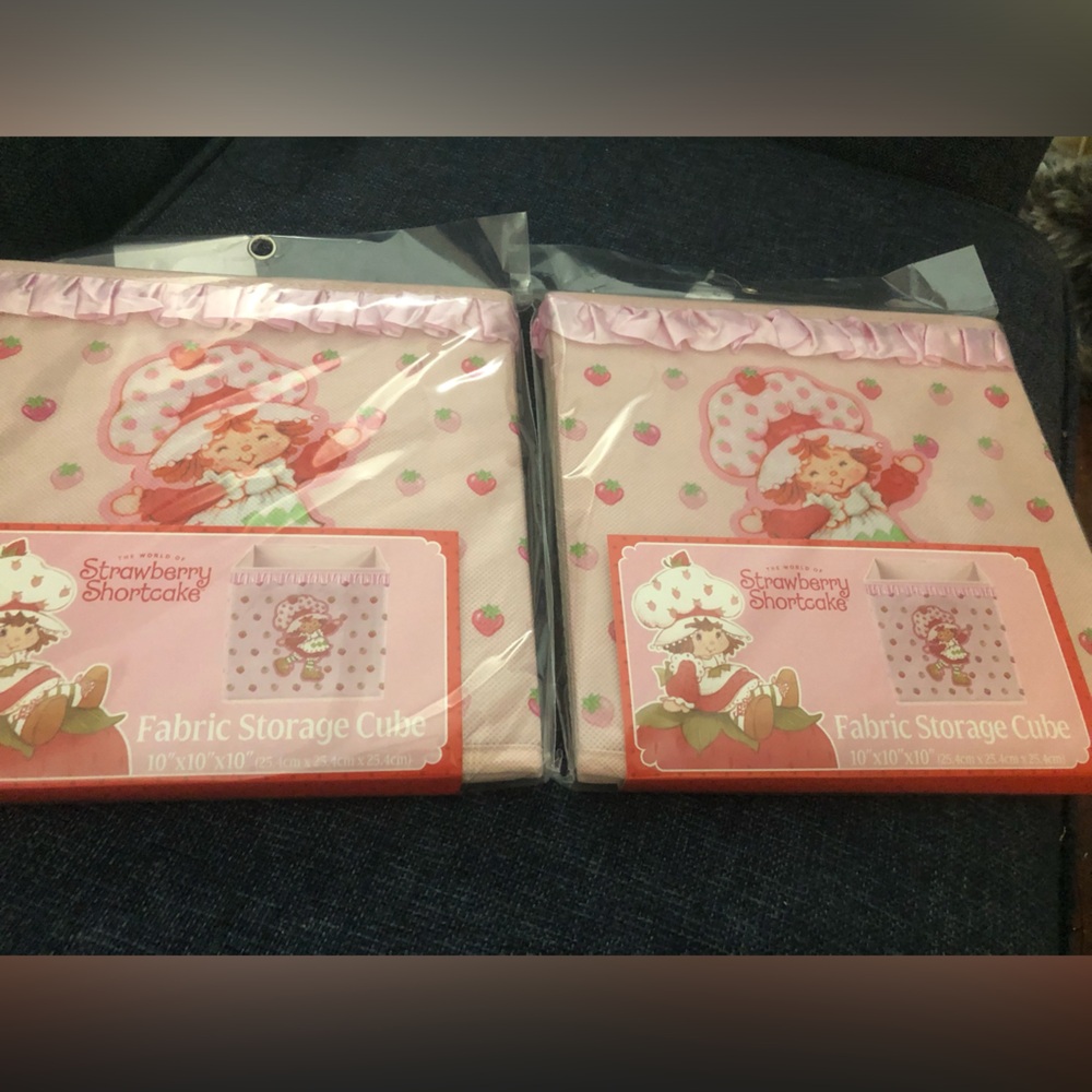 🍓 Strawberry Shortcake Pink Fabric Storage Cube (Set of 2).  10 x 10 🍓